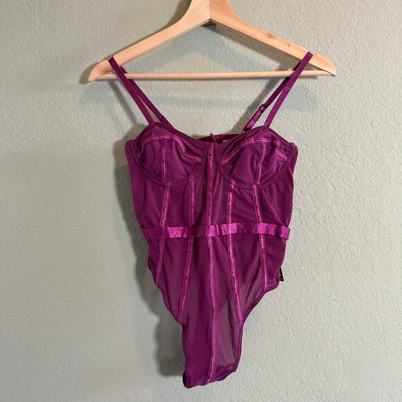 Pretty Little Thing Women's Purple Mesh Corset Bodysuit Size S - Picture 1 of 5